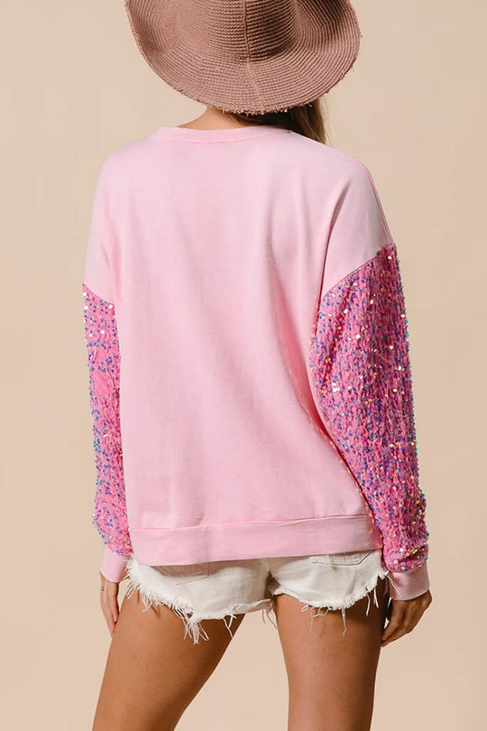 Stilla | Jul Løs Rundhals Pailletter Ærme Sweatshirt