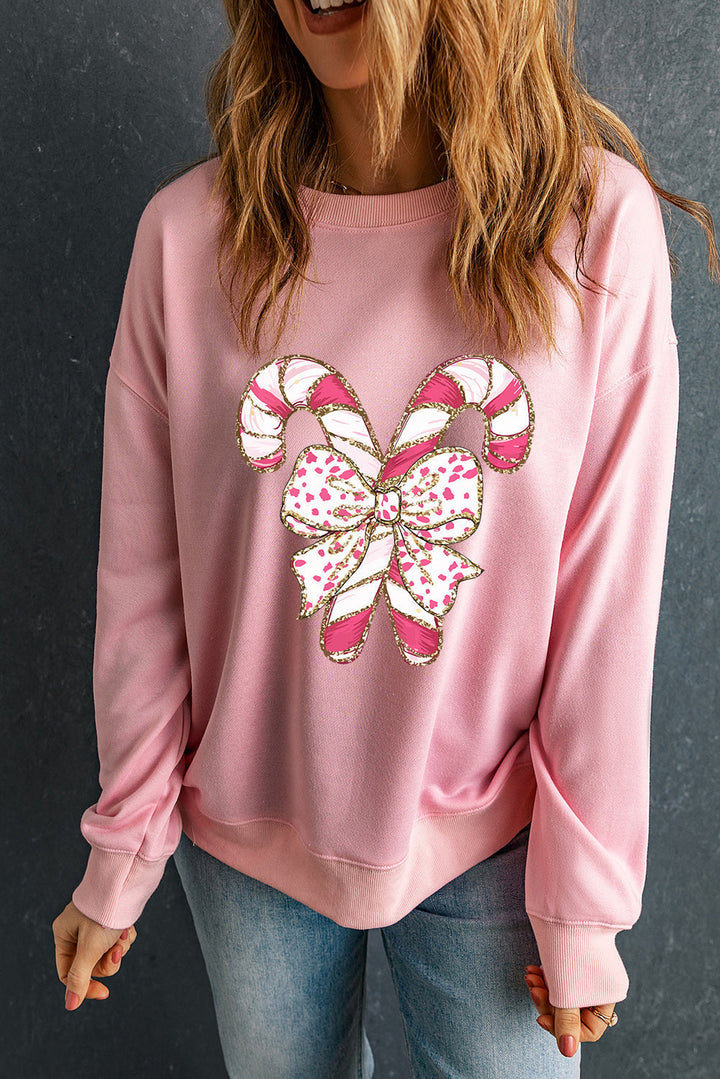 Stilla | Sweatshirt med nedfaldende skuldre og julegrafik samt roser sløjfe