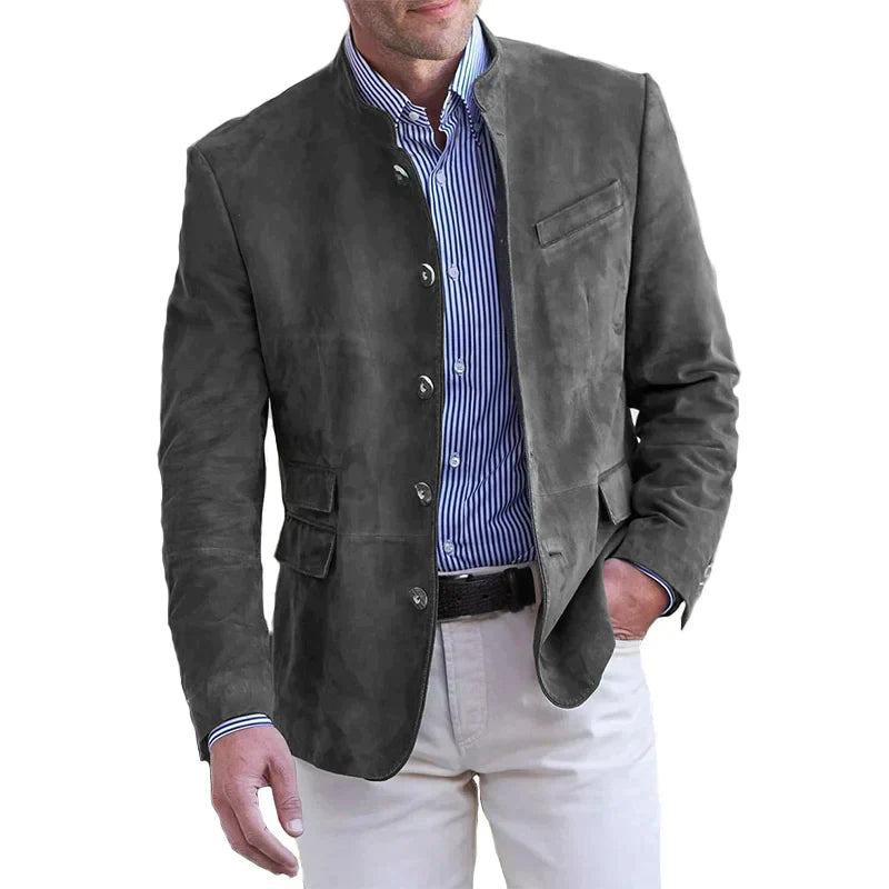 Stilla | Herre Suede Blazer - Mandarin Krave & Slim Fit