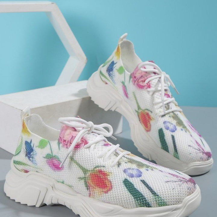 Stilla | Åndbare Ortopædiske Sneakers Med Snørebånd Og Blomsterdesign
