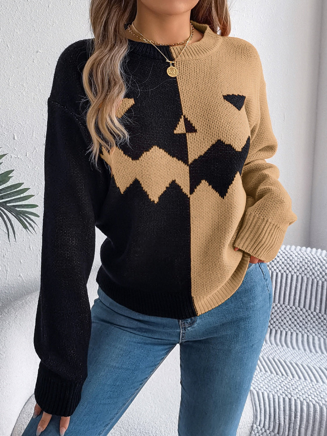 Stilla | Kontrastærmer Pullover med Rundhalset til Trendy Looks