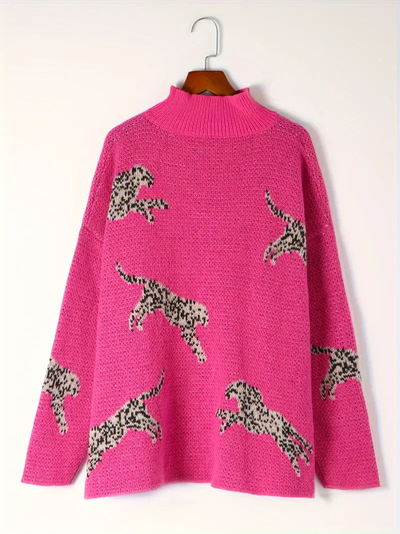 Stilla | Mønster Leopard Turtleneck Trøje Til Kvinder