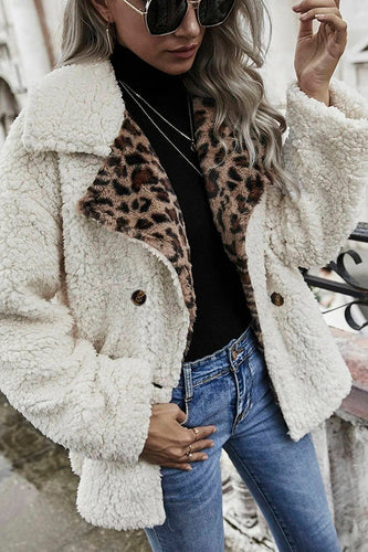 Stilla | Oaklynn Leopard Print Dobbeltknap Teddy Frakke