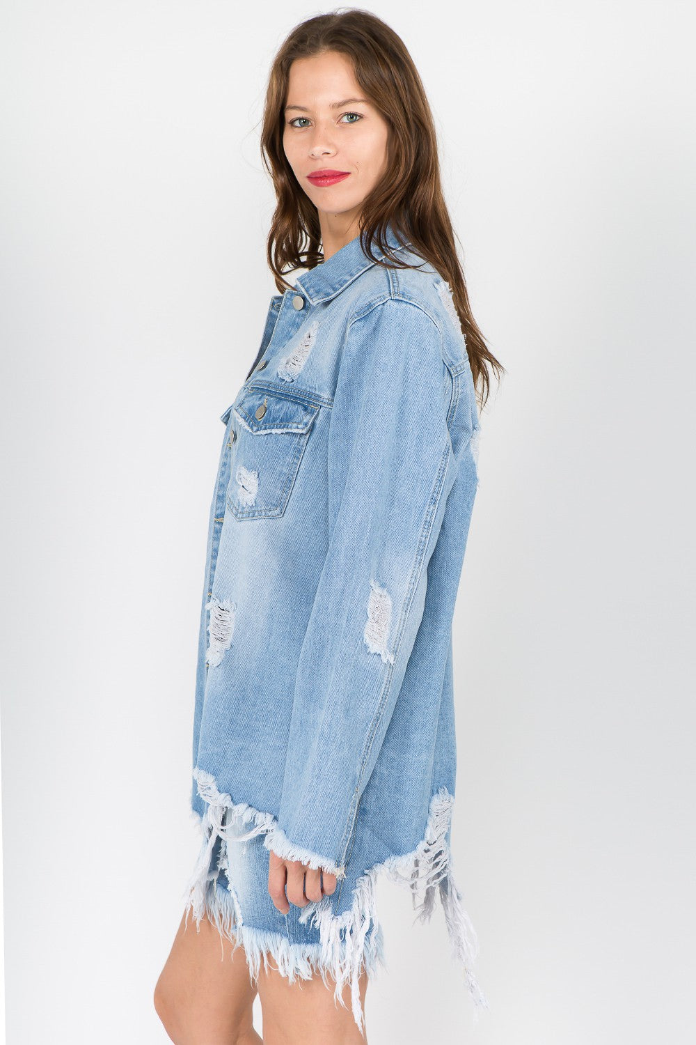 Stilla | Amerikansk Bazi Jeansjakke I Used Look Med Frynset Kant