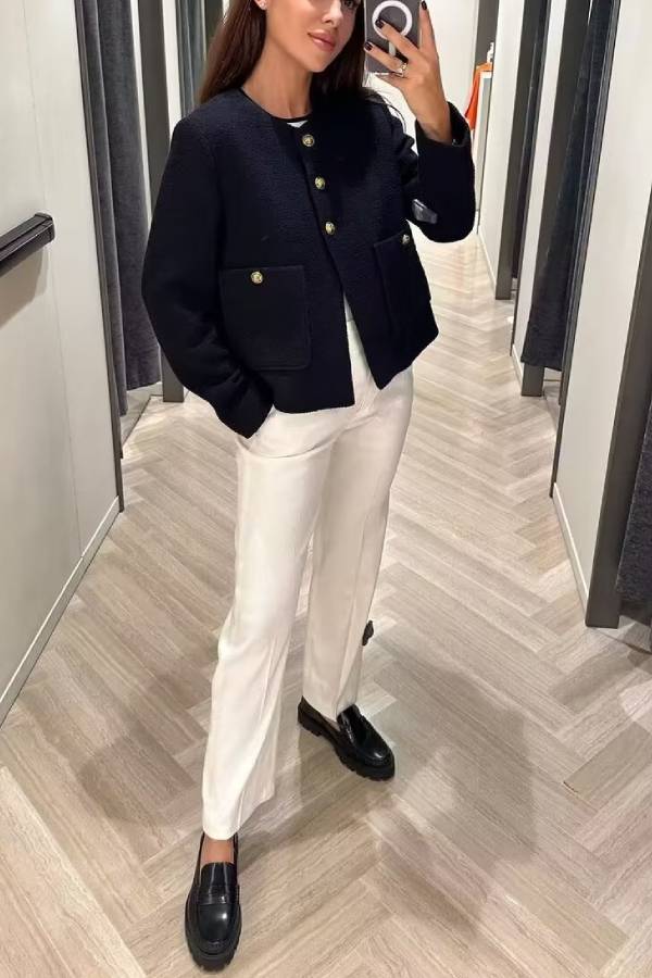 Stilla | Hals Slim Fit Farveblok Kvinder Knapjakke