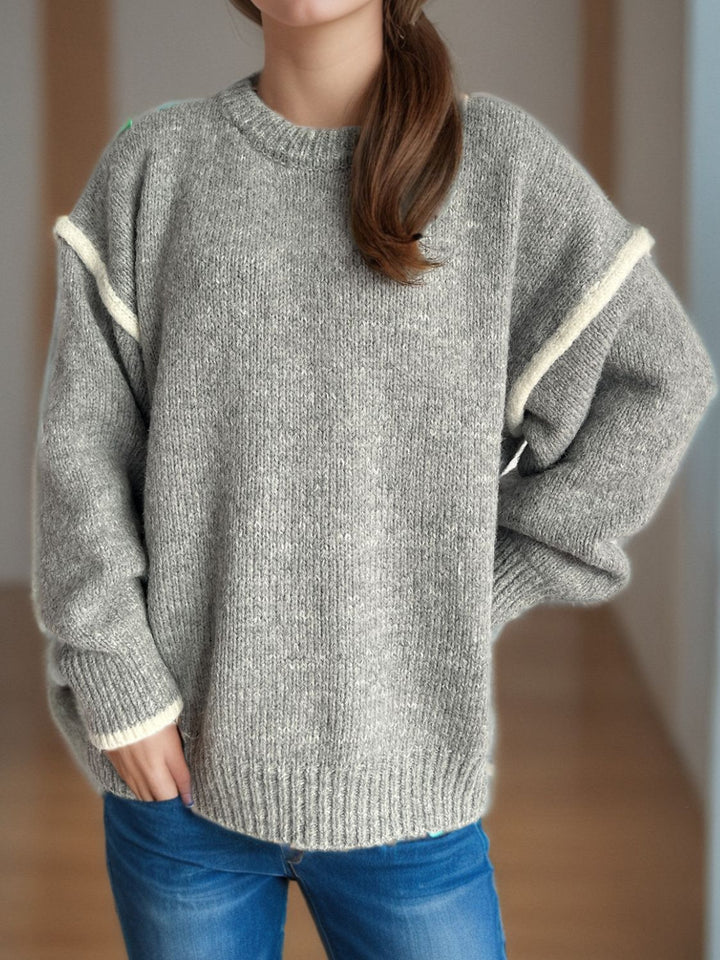 Stilla | Pullover med rund halsudskæring, overskårne skuldre og kontrasterende kant