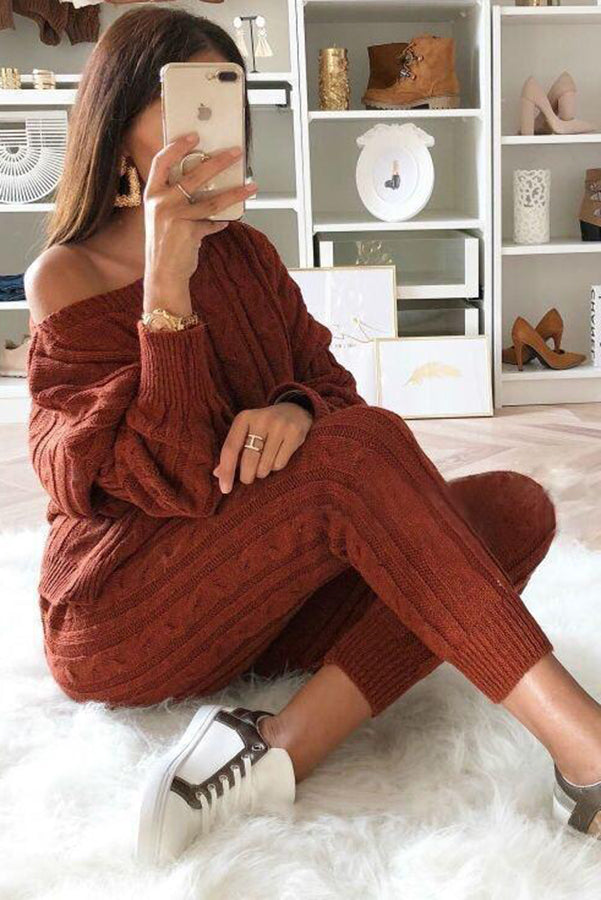 Stilla | Elevated Comfort Kabel Trøje Und Slim Fit Bukser Sæt
