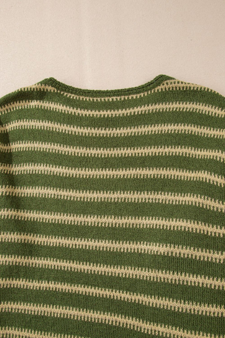 Stilla | Stribet Sweater Med Rund Halsudskæring og Faldende Skuldre
