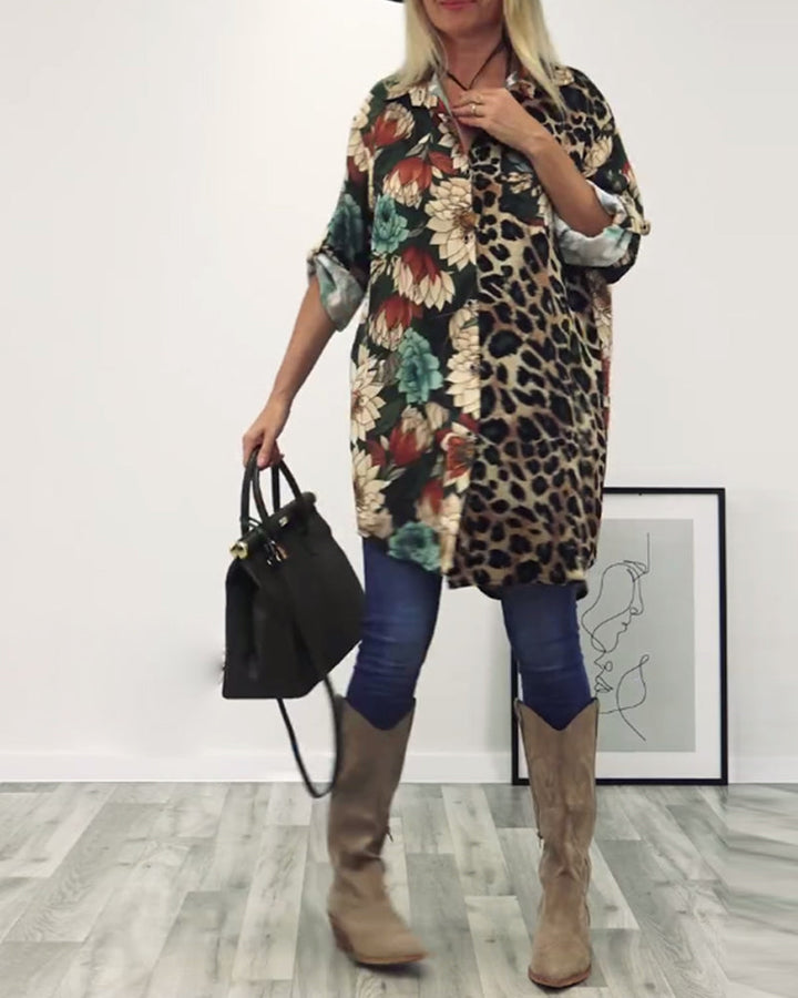 Stilla | Patchwork Skjorte med Leopardmønster