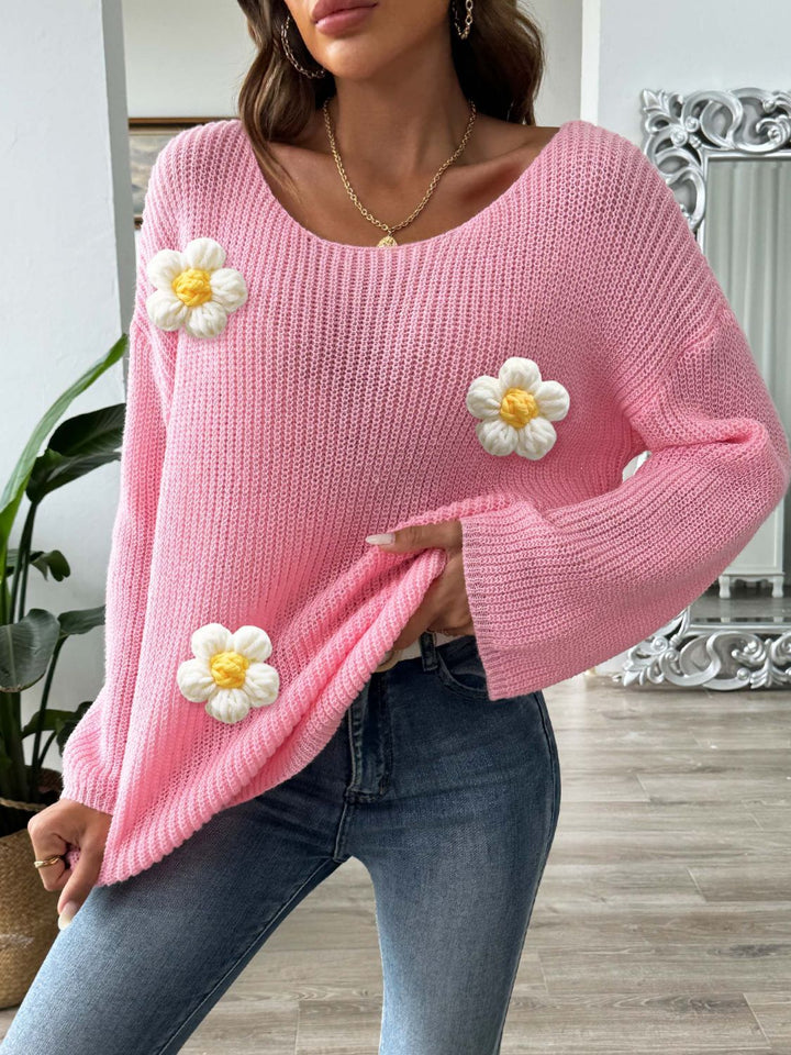 Stilla | Pullover med lange ærmer og rundt blomsterudskæring