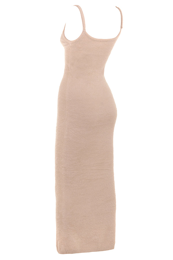 Stilla | Kaki Blød Fluffy Strikket Maxi Kjole