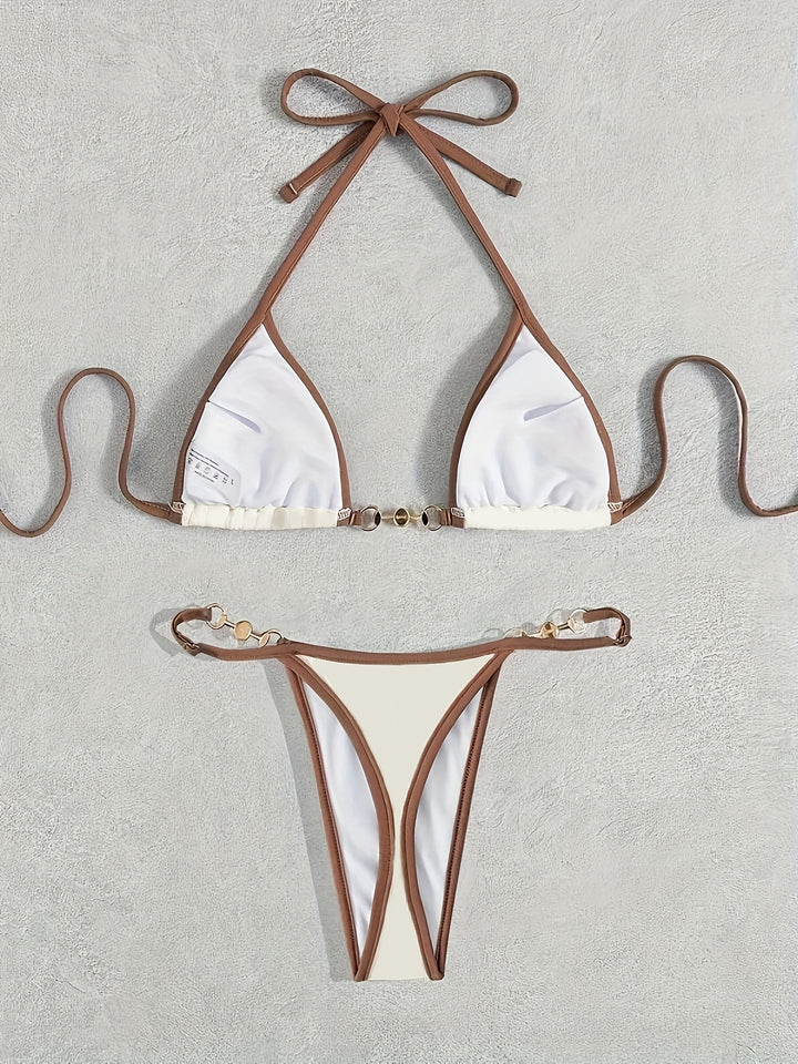 Stilla | Seksede to Delte Trekantet Bikini Til Kvinder V-Hals, Metal Dekorationer, Uden Ryg