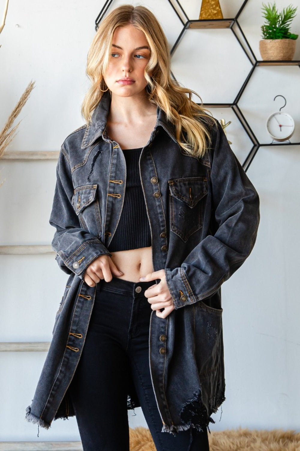Stilla | Knapper Op Slidset Frayed Hem Denim Jakke