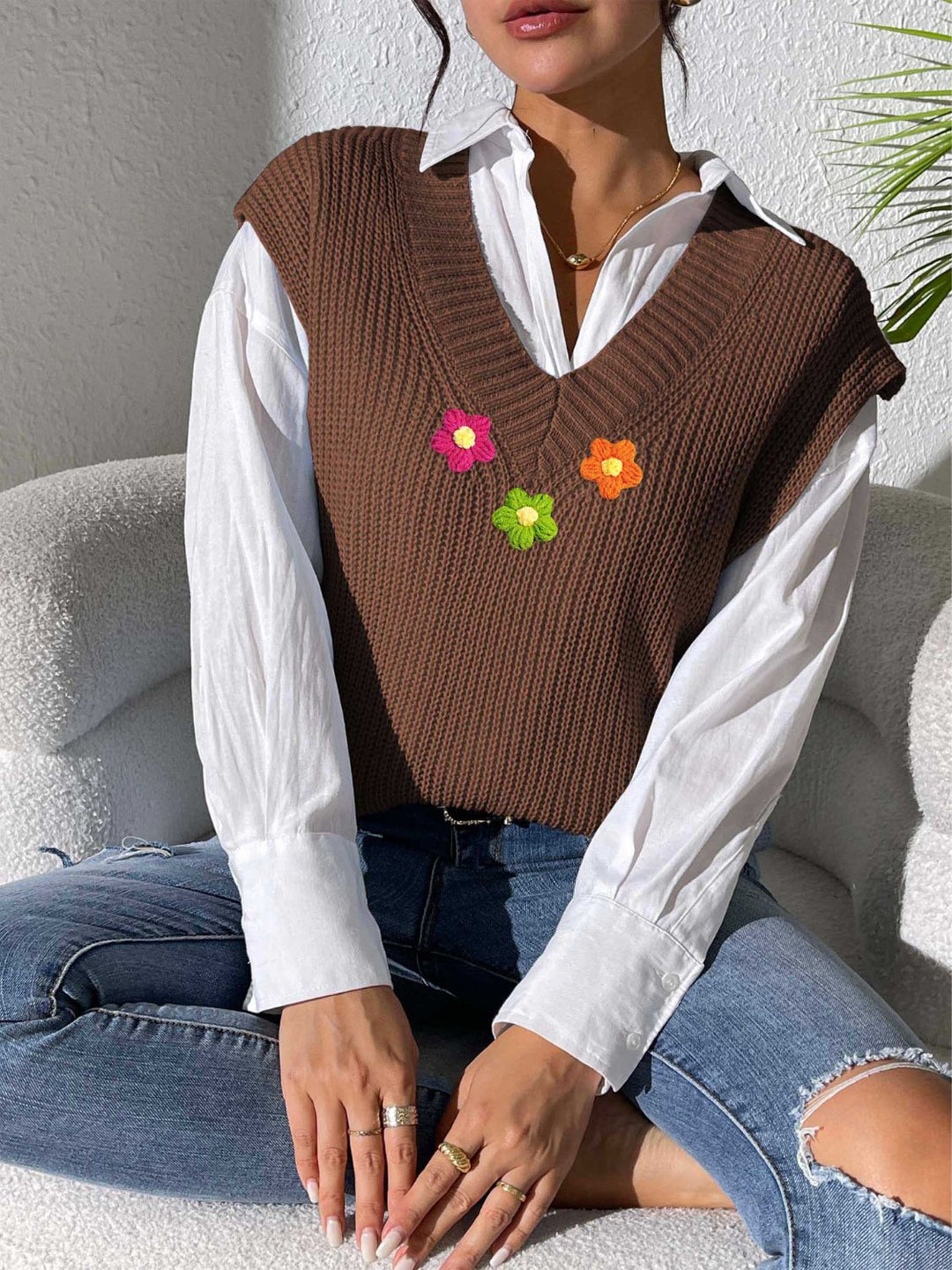 Stilla | Blomstertrøje Med V-hals