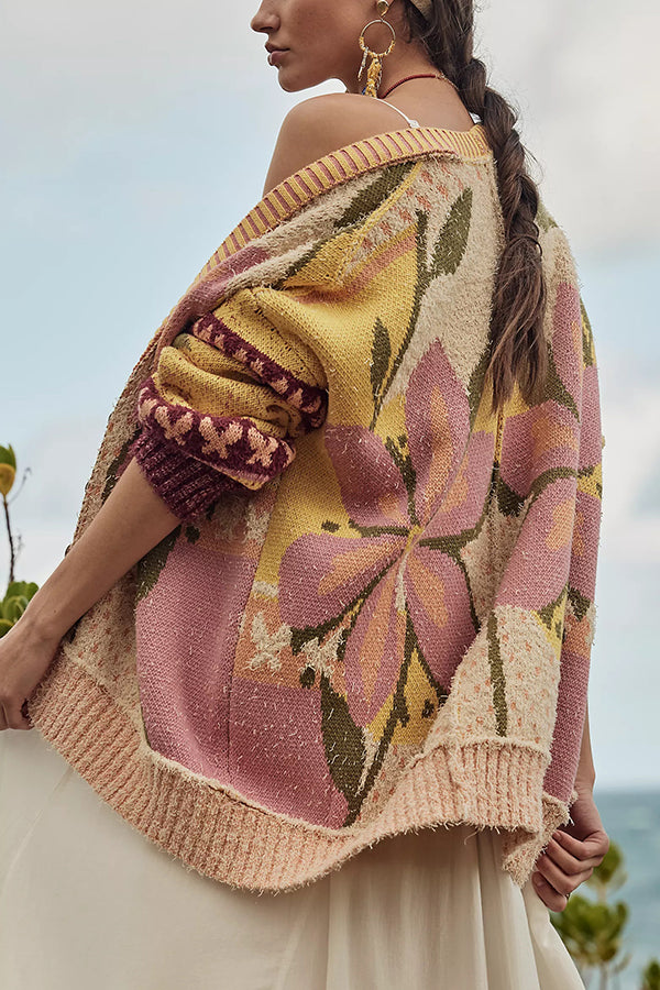 Stilla | Cozy Floral Cardigan med Løs Pasform og Lange Ærmer