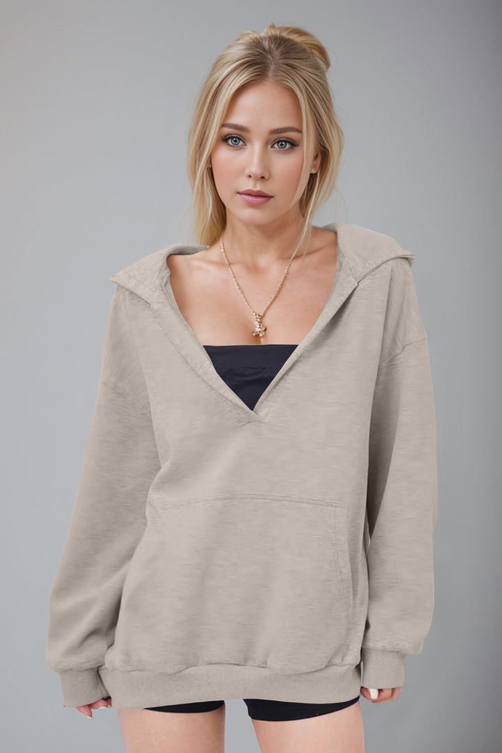 Stilla | Basic Bae Air Scuba Hættepullover Med Lange Ærmer og Kængurulomme
