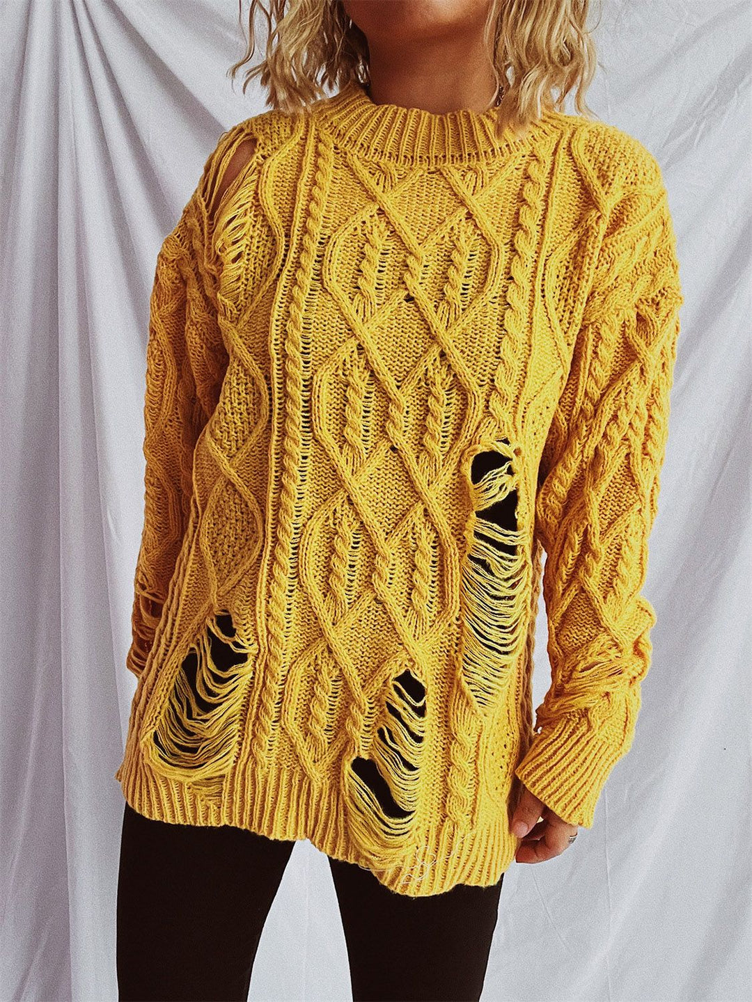 Stilla | Pullover med lange ærmer, rund halsudskæring, lavet af viklet stof med vintagestil