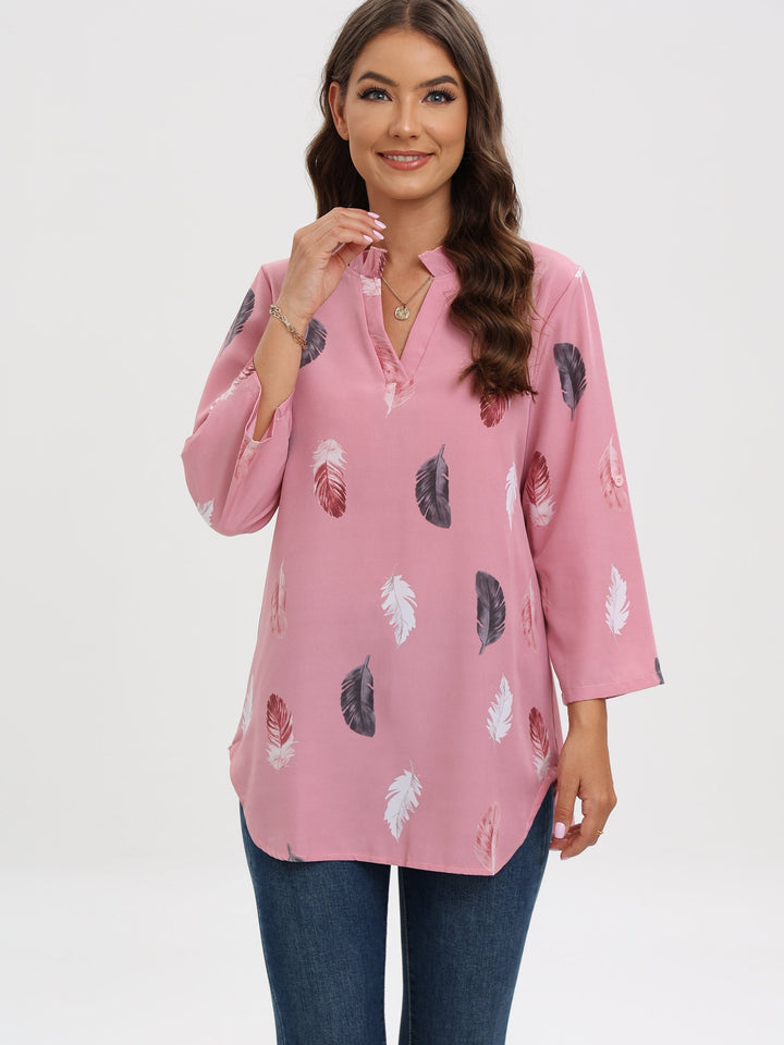 Stilla | Bluse V Udsnit Tryk Fjer