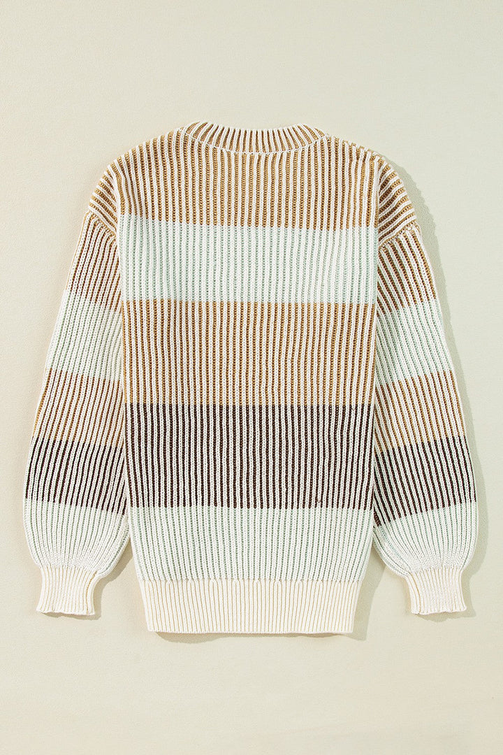 Stilla | Stribet Pullover med Lange Ærmer og Rund Halssnit med Farveblokmønster