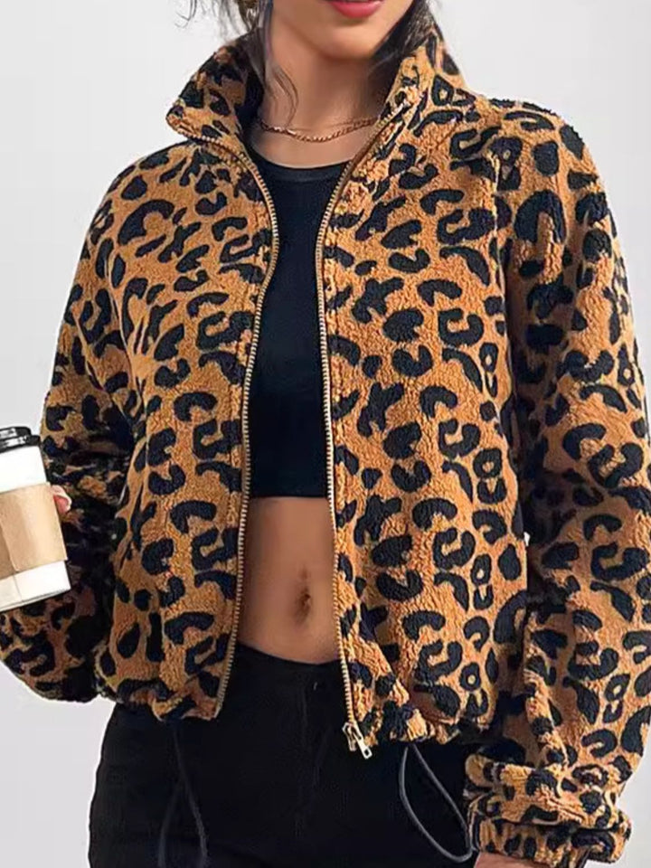 Stilla | Langærmet jakke med leopardmønster og lynlås
