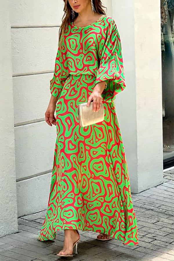 Stilla | Print Flagermus Bluse Maxi Nederdele Sæt