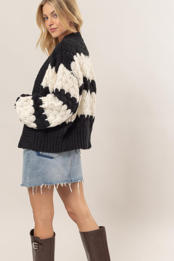 Stilla | Strikjakke med Lange, Åbne Ærmer og Åben Forside