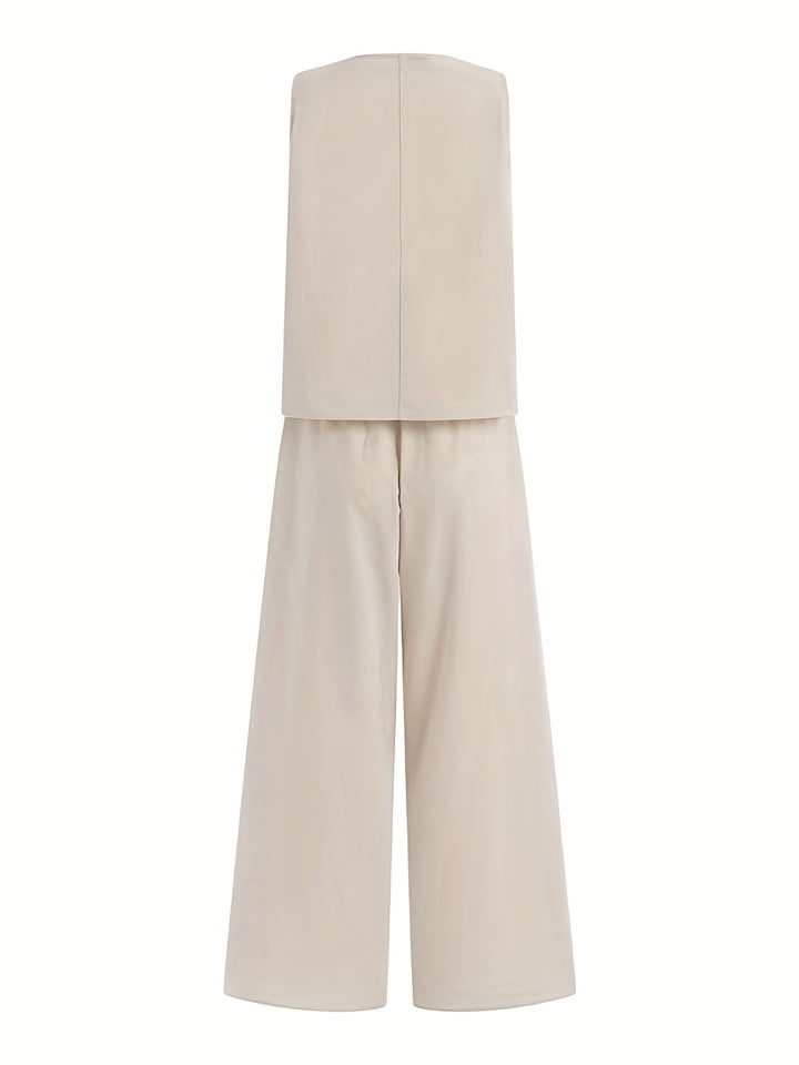 Stilla | Beige Ærmeløs Tanktop Og Bukser Med Brede Ben