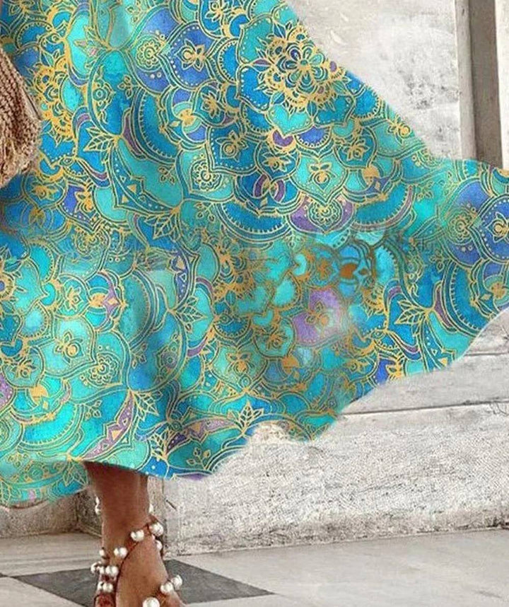 Stilla | Kjoler til damer ærmeløse vintage print halterneck kjoler