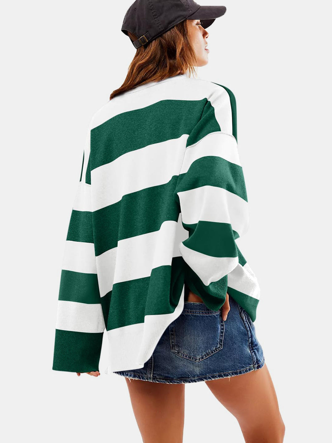 Stilla | Farveblok Sweater Med Lange Ærmer og Halv Lynlås