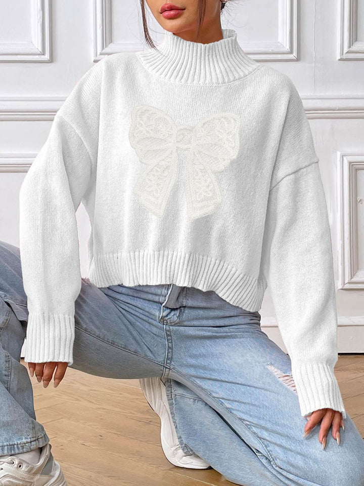 Stilla | Rullekrave sweater med sløjfe og lange ærmer