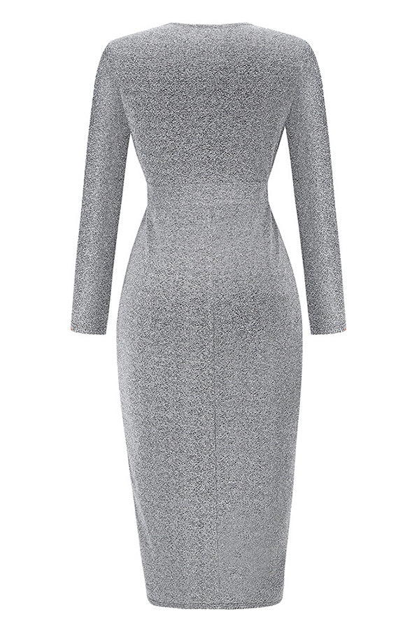Stilla | Livia Glitter Langærmet Rynket Split Maxi Kjole