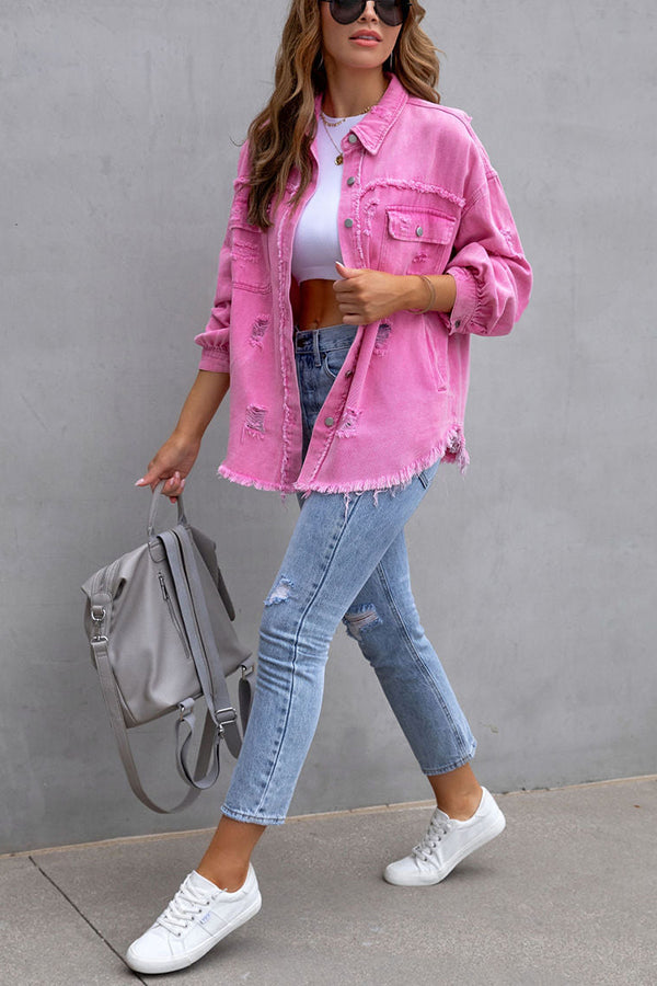 Stilla | Thinking Out Loud Lommer Frayed Denim Shacket