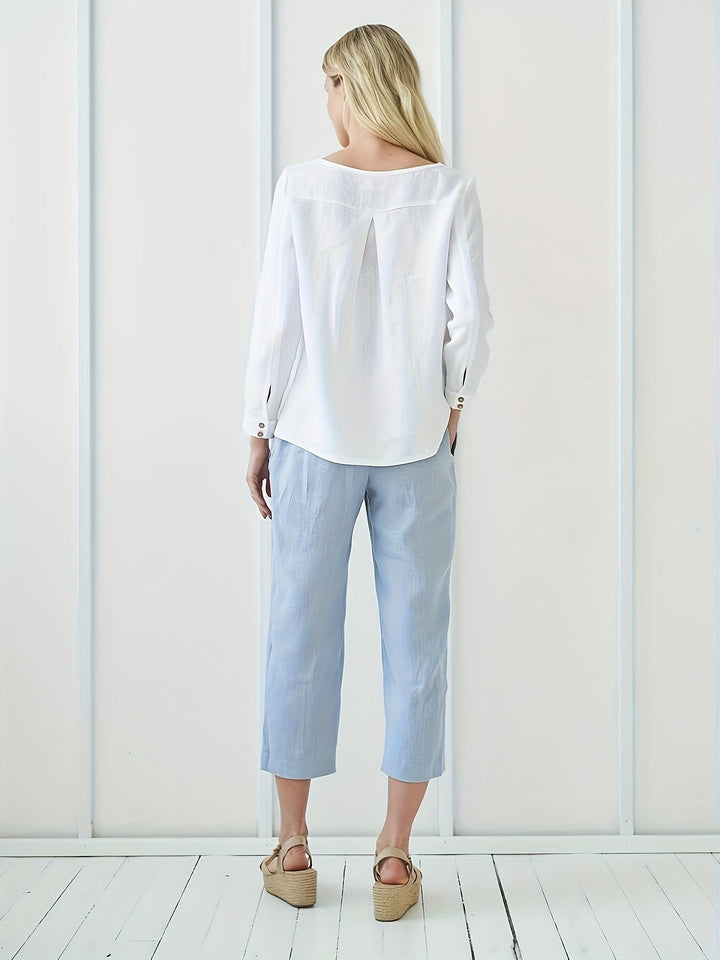 Stilla | Linned Damebluse Afslappet Skjorte Med Lange Ærmer, Lukket Med Knapper