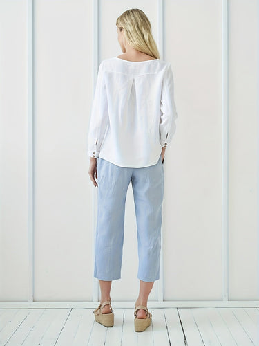 Stilla | Linned Damebluse Afslappet Skjorte Med Lange Ærmer, Lukket Med Knapper