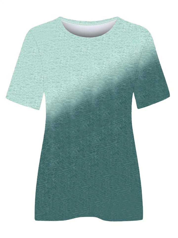 Stilla | T-Shirt Med Farveblokke Rund Hals, Kort Ærme, Afslappet, Let Top