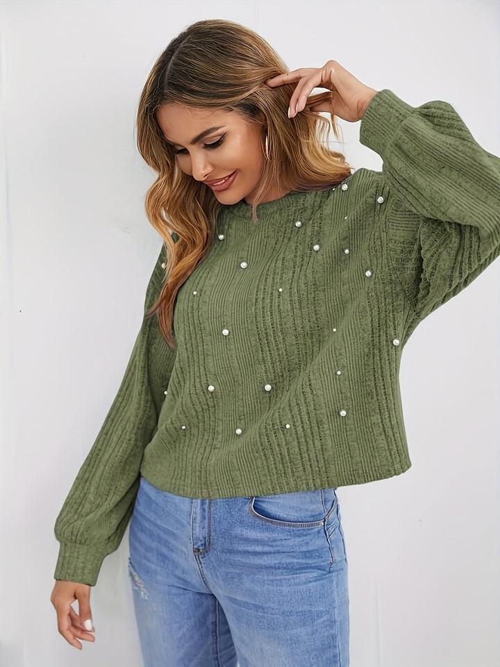 Stilla | Rib Pullover med Perle Detaljer