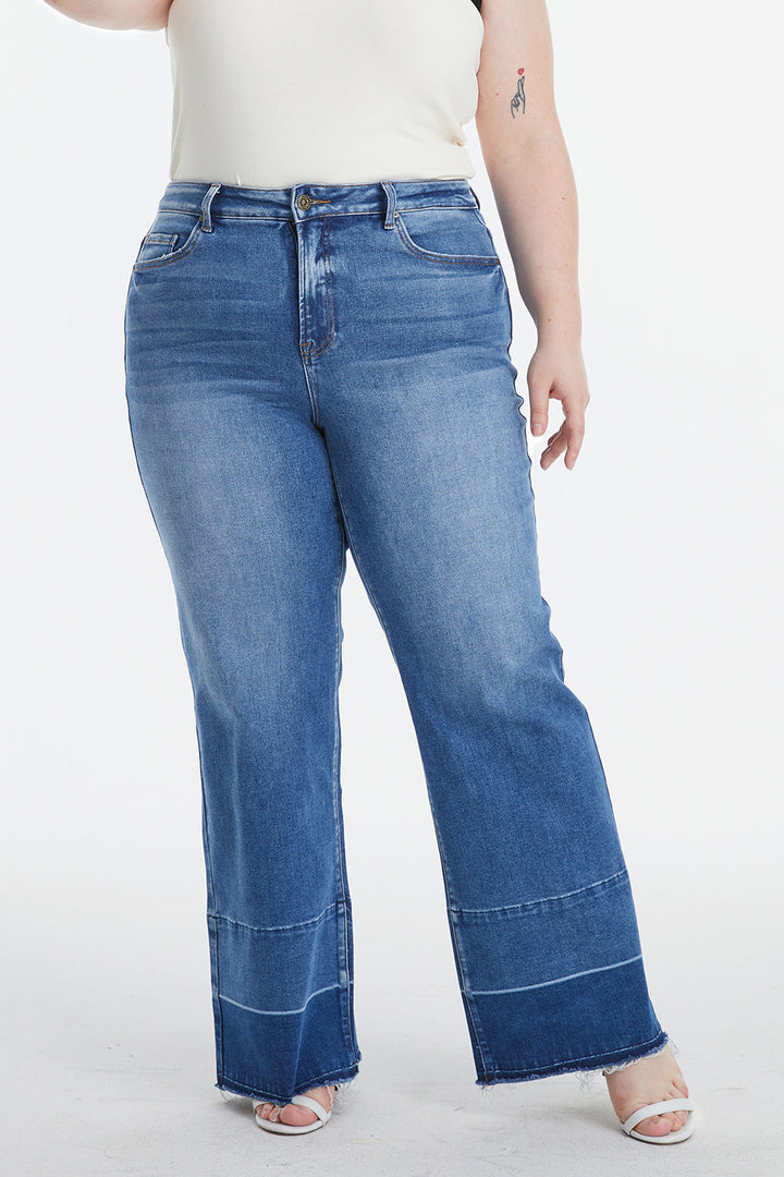 Stilla | Full Size Høj Talje Kattev Whisker Bred Skinds Jeans