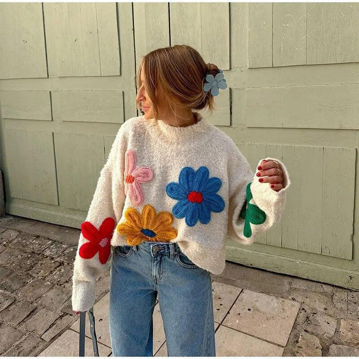 Stilla | Strik Pullover Elegant Blomsterdesign