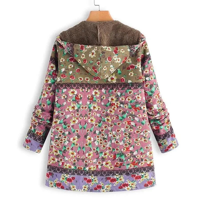 Stilla | Floral Hætte Kvinder Fleece Frakke