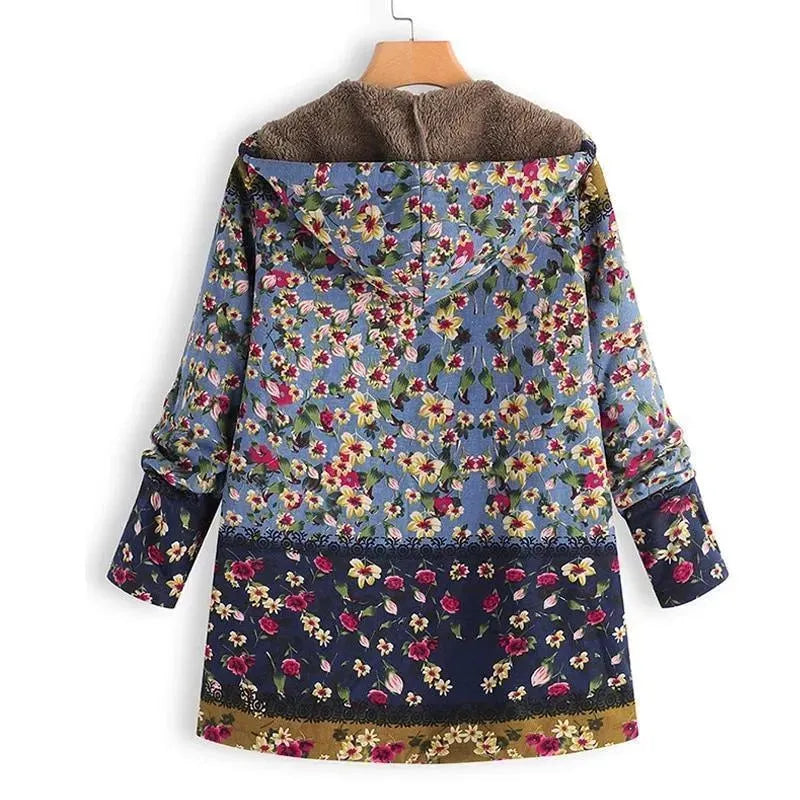 Stilla | Floral Hætte Kvinder Fleece Frakke