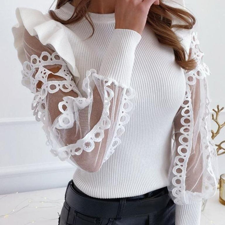 Stilla | Pullover Dame Med Flæse Spids Patchwork Mønster