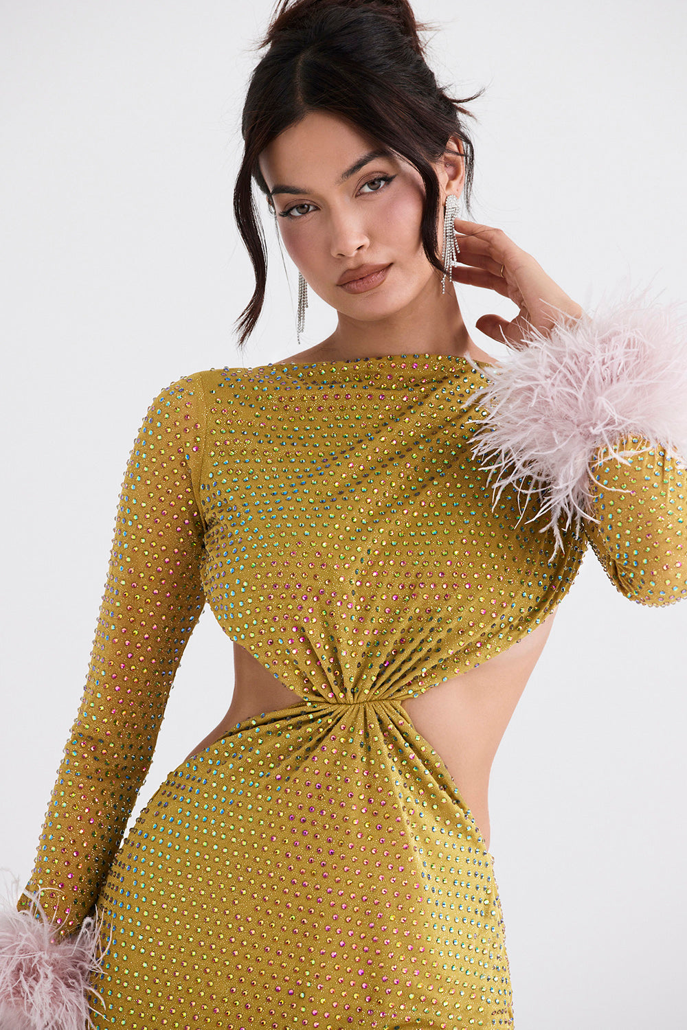 Stilla | Chartreuse Krystalliseret Maxi Kjole