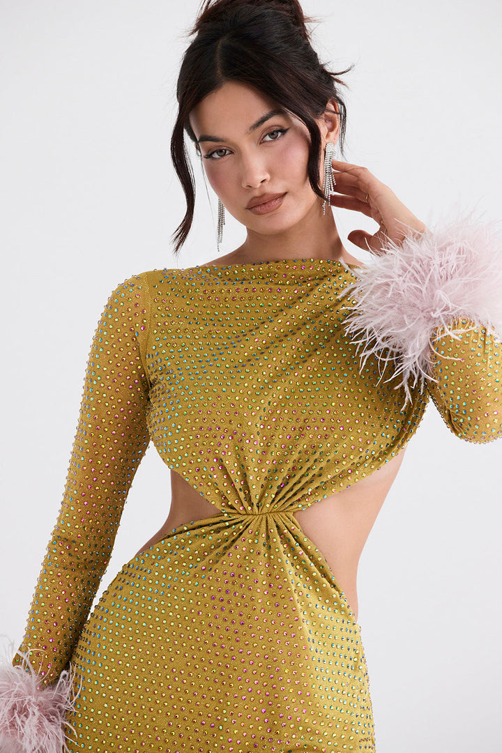 Stilla | Chartreuse Krystalliseret Maxi Kjole