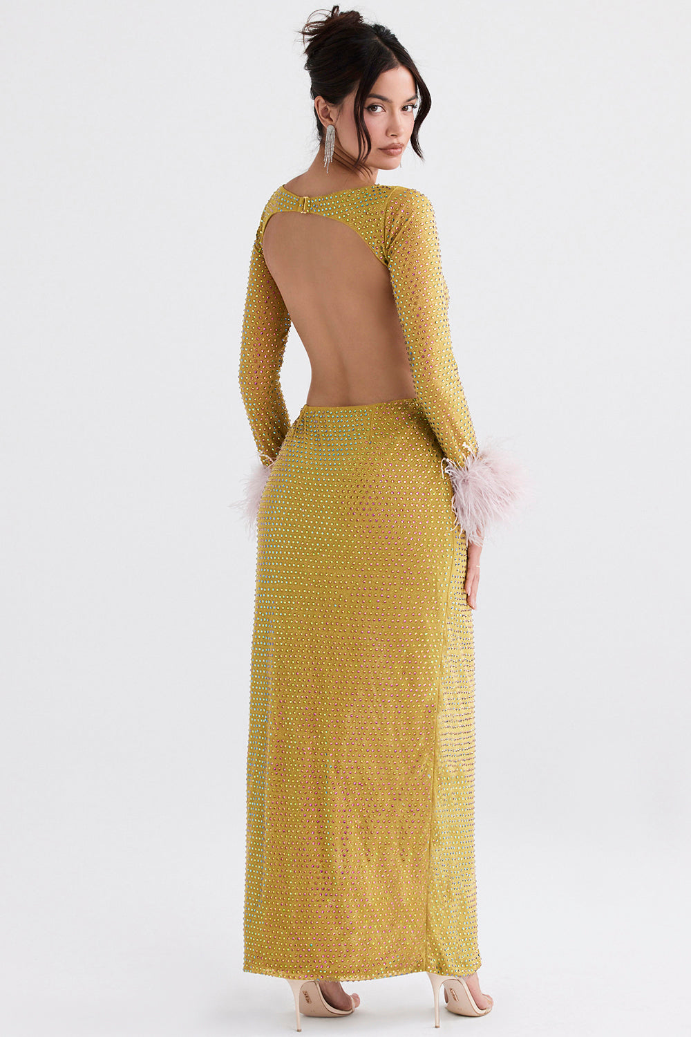 Stilla | Chartreuse Krystalliseret Maxi Kjole
