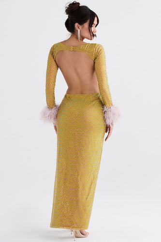 Stilla | Chartreuse Krystalliseret Maxi Kjole