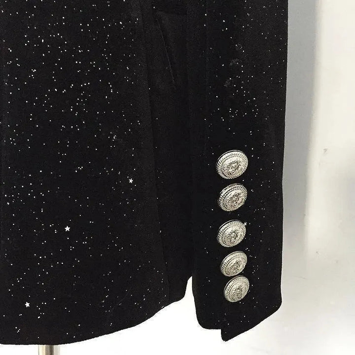 Stilla | Glitter Velour Blazer Dame - Casual - Ensfarvet