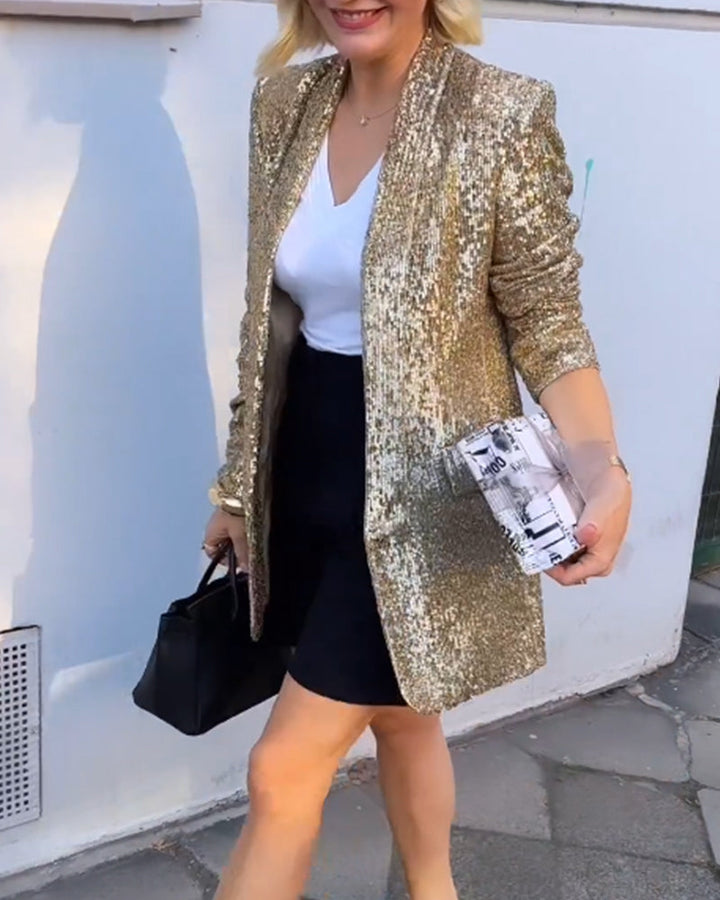 Stilla | Gylden Glitter Jakke med Pailletter