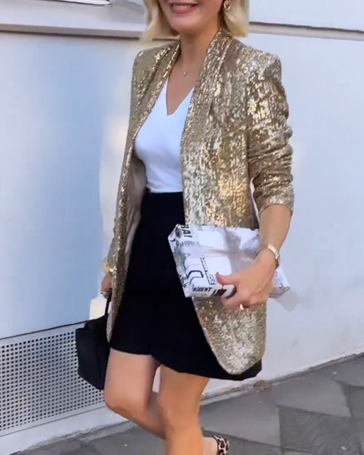 Stilla | Gylden Glitter Jakke med Pailletter