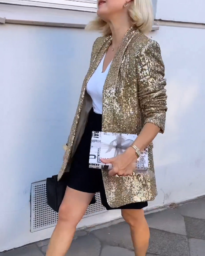 Stilla | Gylden Glitter Jakke med Pailletter