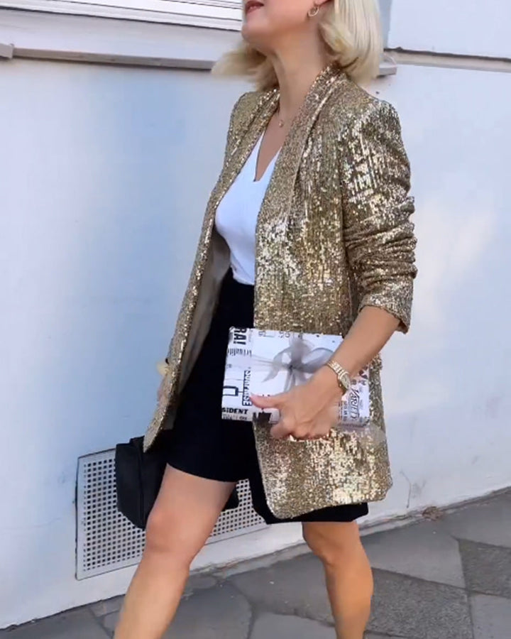 Stilla | Gylden Glitter Jakke med Pailletter